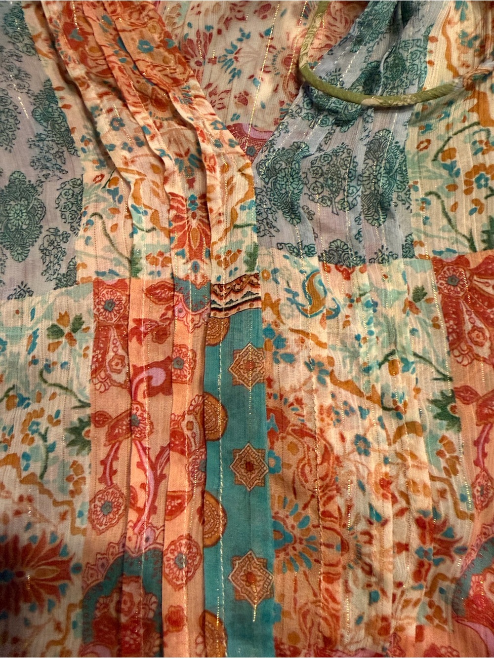 ZARA Sheer Patchwork Women’s Multicolor Shimmer Boho Blouse Sz L - Picture 8 of 11